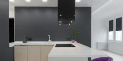 Black kitchen design without upper cabinets