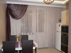 Tulle with one curtain for the kitchen photo in the interior