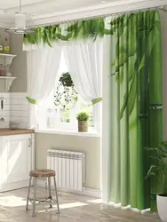 Tulle with one curtain for the kitchen photo in the interior
