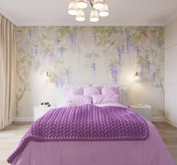 Purple wallpaper in the bedroom photo