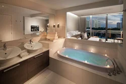 Bathroom design with bathtub in the middle