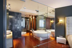 Bathroom design with bathtub in the middle