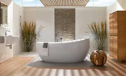 Bathroom design with bathtub in the middle