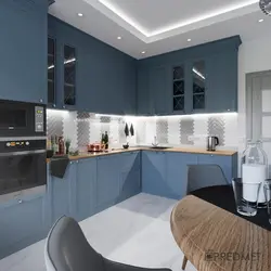 Kitchen in blue gray color design photo