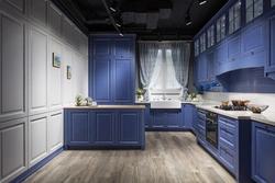 Kitchen in blue gray color design photo