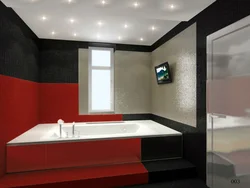 Красно серый дизайн ванной