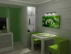 Light green wallpaper in the kitchen in the interior photo