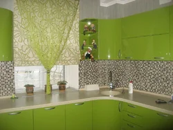 Light Green Wallpaper In The Kitchen In The Interior Photo