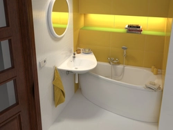 Шағын ванна бөлмесінде бұрыштық ванна мен раковина бар ваннаның дизайны