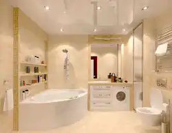 Bath design with corner bathtub and sink in small bathroom