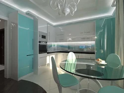 Kitchen in turquoise and gray color design