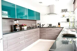 Kitchen in turquoise and gray color design