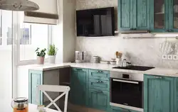 Kitchen in turquoise and gray color design