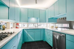 Kitchen In Turquoise And Gray Color Design