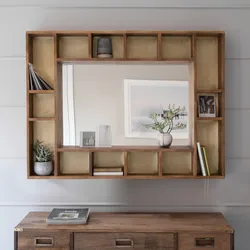 Hallway design mirror with shelves