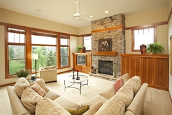 Interior with fireplace in home living room