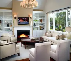 Interior with fireplace in home living room