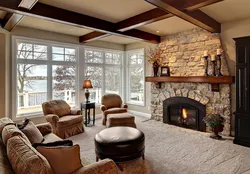 Interior with fireplace in home living room