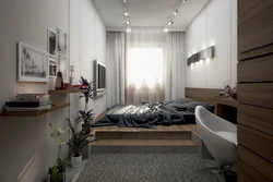 Narrow bedroom interior