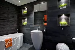 Темный дизайн ванной и туалета
