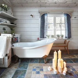 Bathroom interior in a wooden house