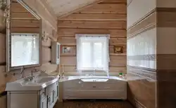 Bathroom interior in a wooden house