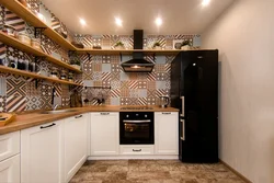 Photo of a kitchen without wall cabinets