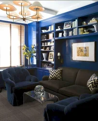 Blue sofa in the living room interior photo