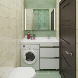 Design of a combined bathroom with bathtub and washing machine photo