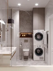 Design of a combined bathroom with bathtub and washing machine photo