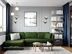 Light gray sofa in the living room interior photo