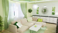 Living Room Interior In Light Green Color Photo