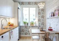 Wallpaper in a small kitchen photo in an apartment