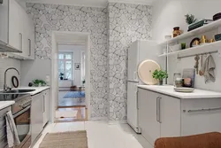 Wallpaper in a small kitchen photo in an apartment