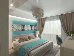 Bedroom interior in turquoise colors photo