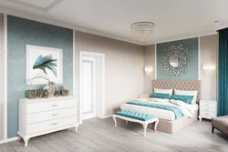 Bedroom interior in turquoise colors photo