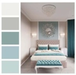 Bedroom interior in turquoise colors photo