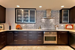 Kitchen design photo with brown furniture photo