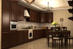 Kitchen design photo with brown furniture photo