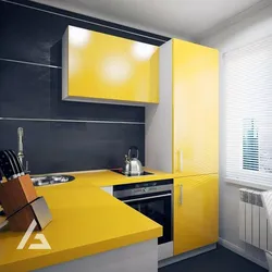 Інтэр'ер кухні ў жоўтым колеры фота