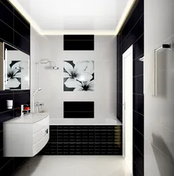 Ванна бөлмесінің фото дизайнындағы қара плиткалар
