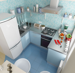Kitchen 2 By 2 Meters Design With Corner Refrigerator