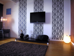 Wallpaper in the living room interior and their combination photo