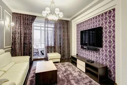 Wallpaper in the living room interior and their combination photo