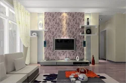Wallpaper in the living room interior and their combination photo