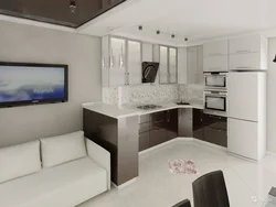 Interior of kitchen living room 16 sq m in modern style