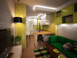 Interior of kitchen living room 16 sq m in modern style