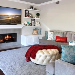 Фото гостиной с камином и телевизором в квартире