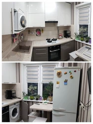 Kitchen design 5 square meters with refrigerator and gas stove