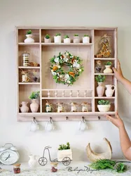 Wall shelves in the kitchen interior photo